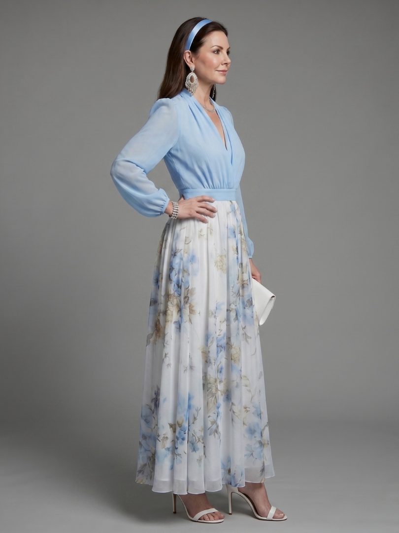 NORIA | Vestido largo floral con escote en V semitransparente