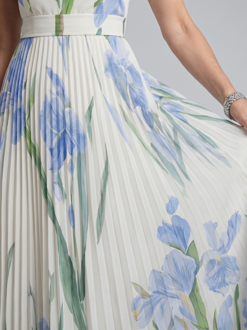 NORIA | Vestido de largo medio sin mangas con escote cuadrado y estampado floral