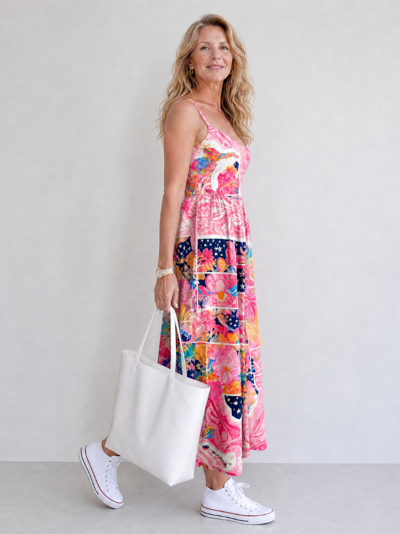 NORIA | Vestido de largo medio con estampado floral de retales