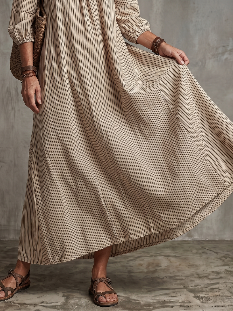 NORIA | Vestido largo a rayas con hombros descubiertos