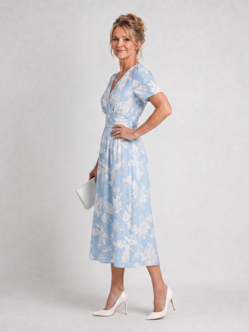NORIA | Vestido de largo medio de manga corta con estampado floral