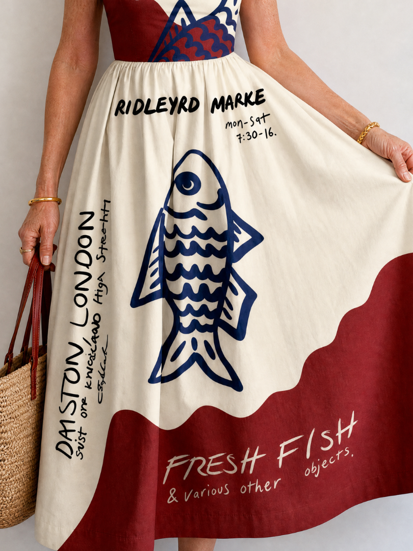 NORIA | Vestido de largo medio sin mangas con gráfico de peces