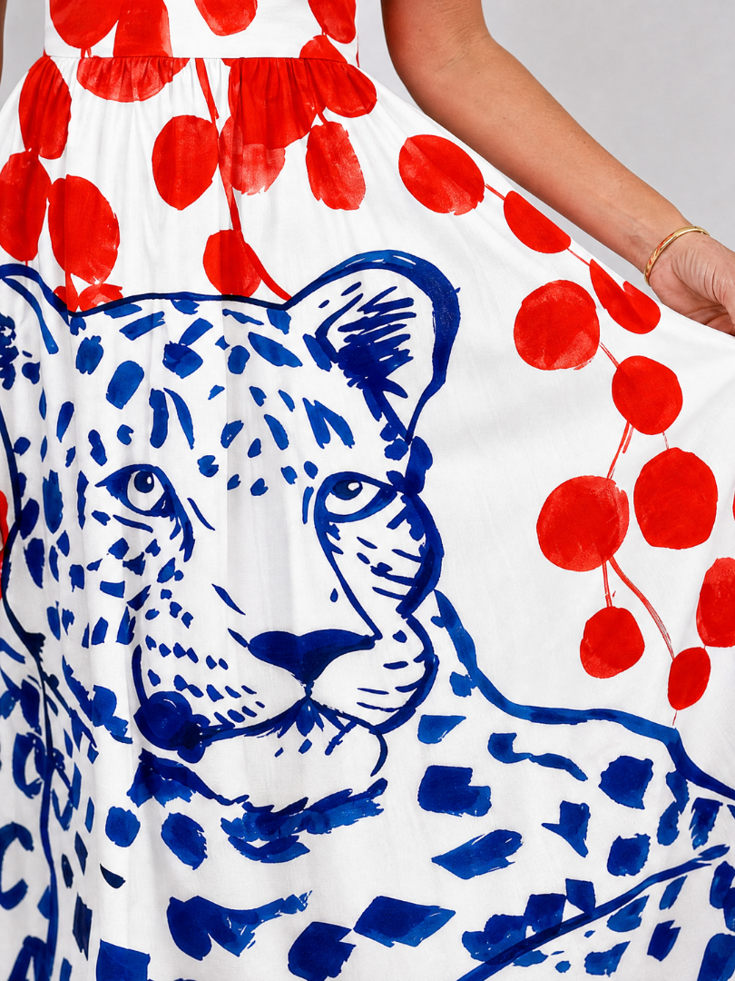 NORIA | Vestido de largo medio con estampado de leopardo