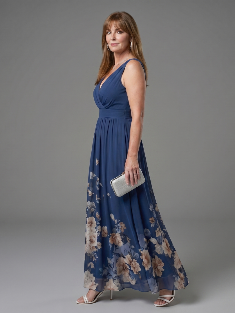 NORIA | Vestido de largo medio sin mangas con escote en V y bajo floral