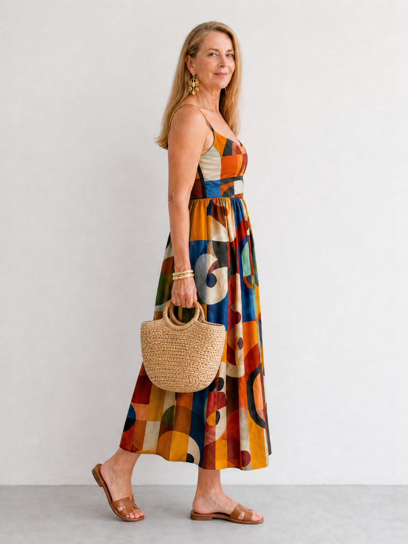 NORIA | Vestido de largo medio con estampado geométrico