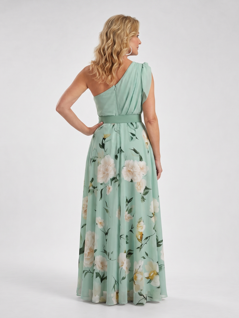 NORIA | Vestido largo de un hombro con estampado floral y cinturón