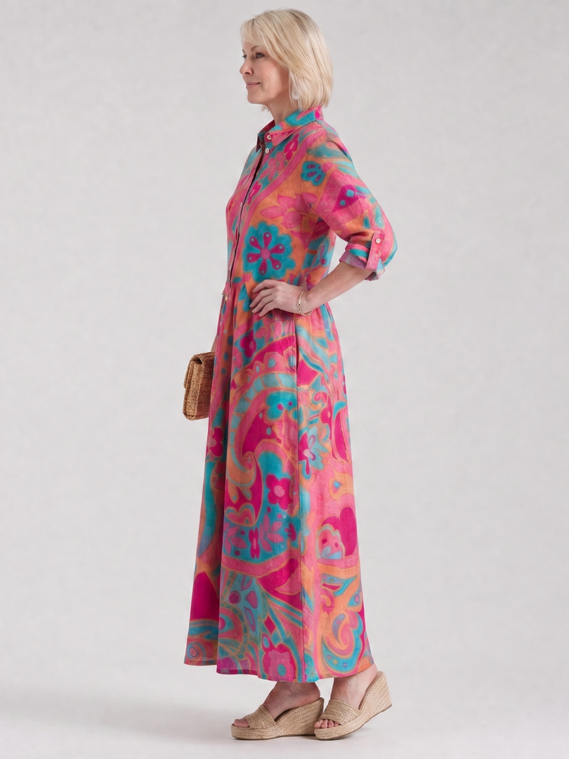 NORIA | Vestido de largo medio estampado con cuello y botones