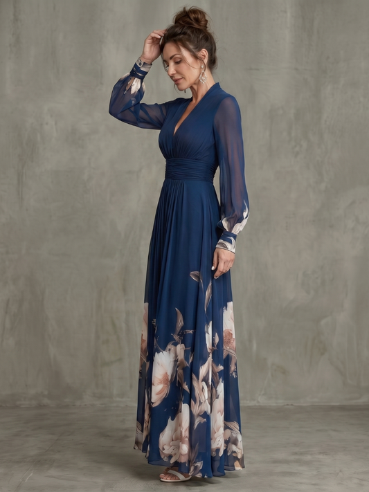NORIA | Vestido largo con mangas plisadas semitransparentes