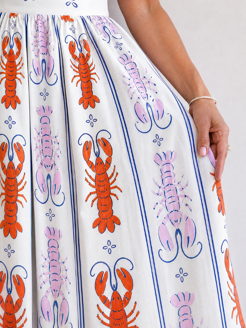 NORIA | Vestido de largo medio sin mangas con estampado de langostas