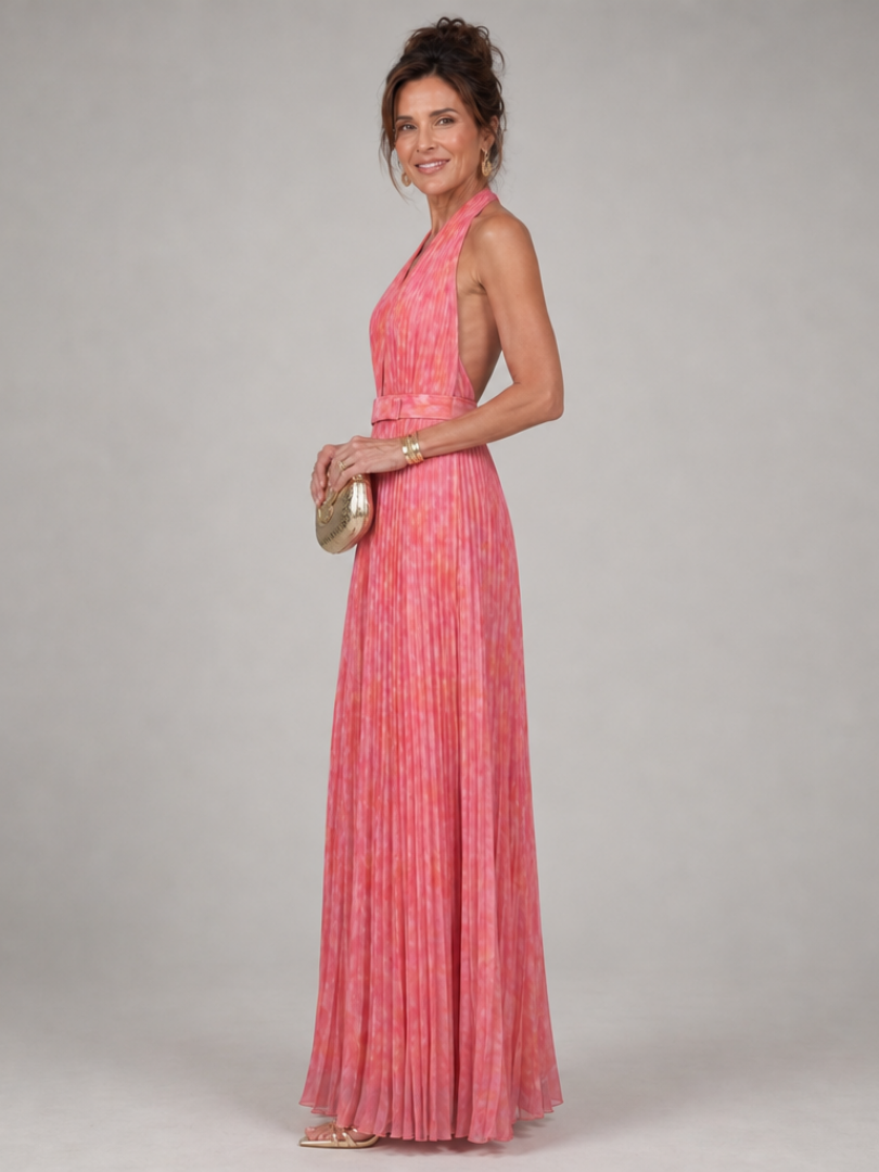 NORIA | Vestido largo plisado con escote al cuello