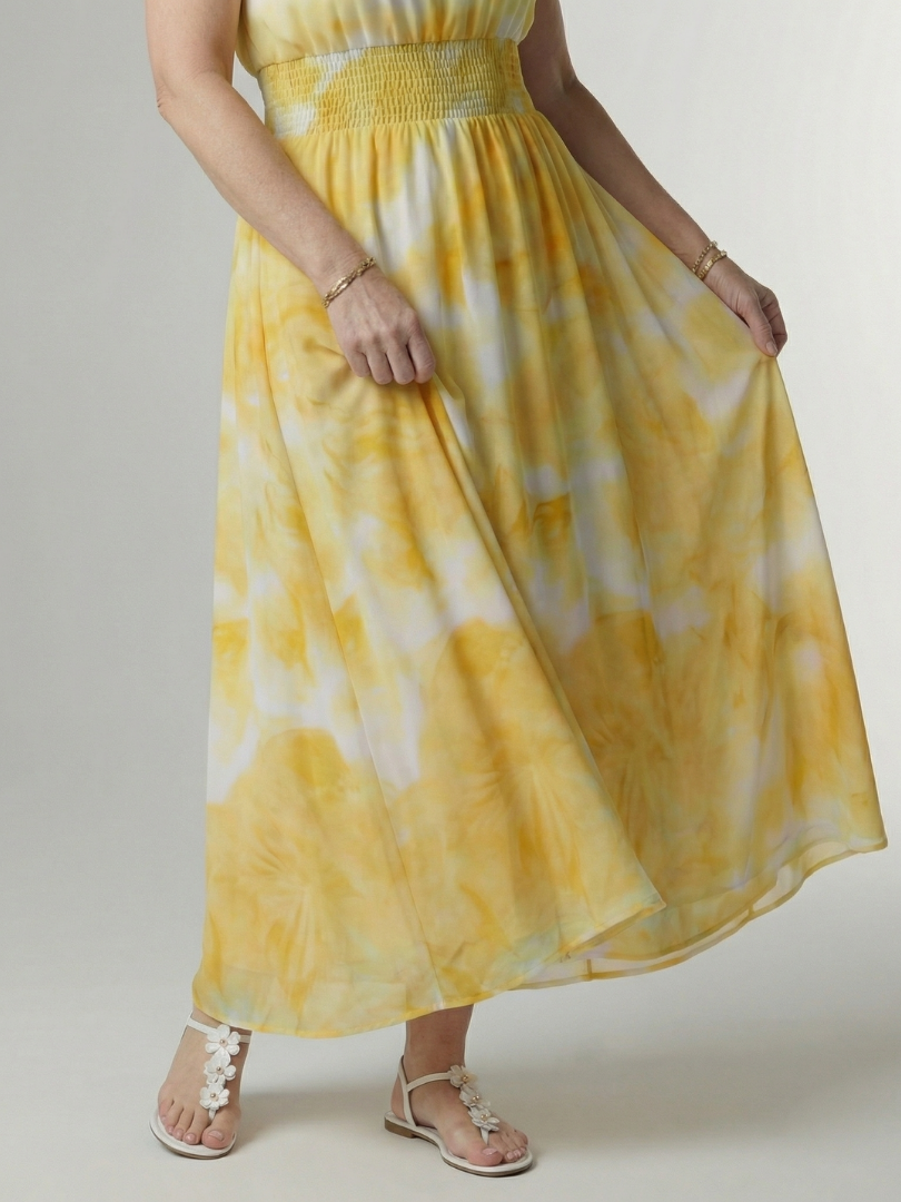 NORIA | Vestido de largo medio fruncido con escote al cuello