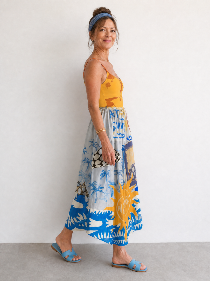 NORIA | Vestido de largo medio sin mangas con estampado costero