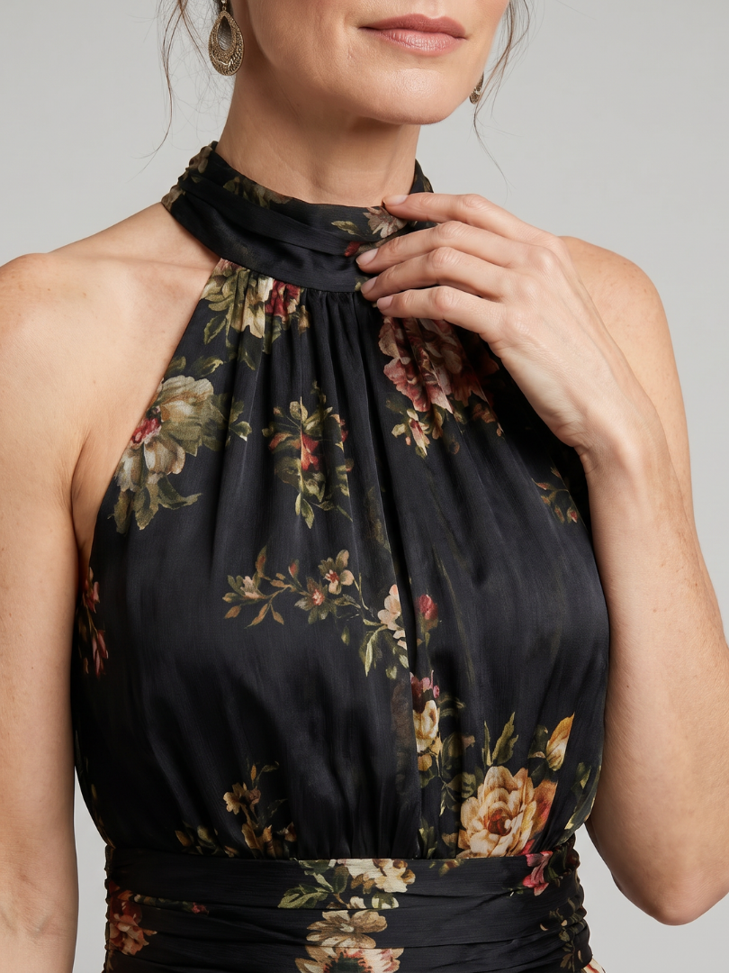 NORIA | Vestido de largo medio floral con escote al cuello