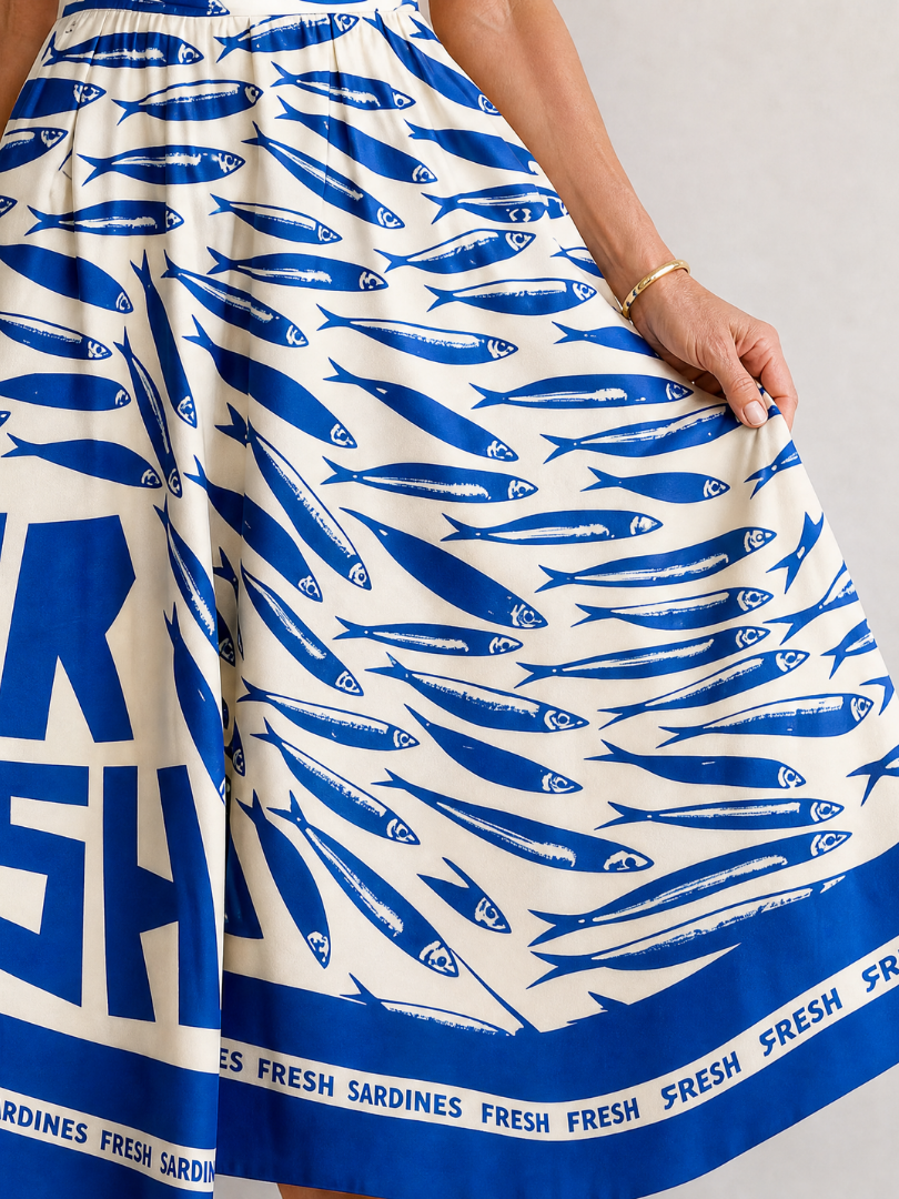 NORIA | Vestido de largo medio estampado con motivos de peces