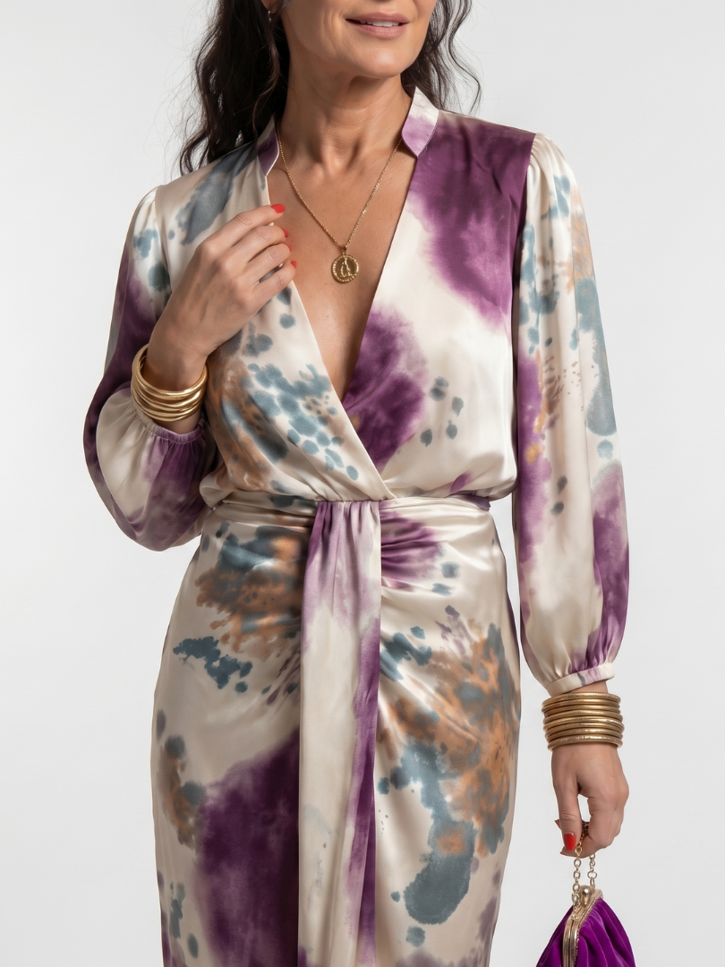 NORIA | Vestido de largo medio estampado con lazada en la cintura