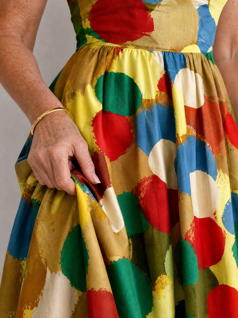 NORIA | Vestido de largo medio con estampado de lunares