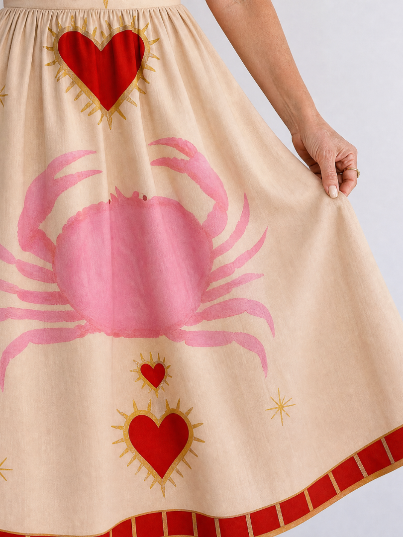 NORIA | Vestido de largo medio sin mangas con estampado de corazones