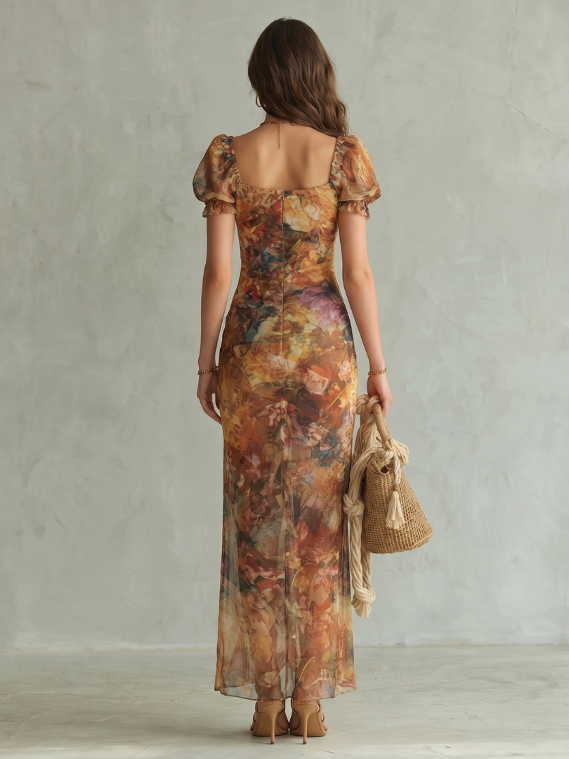 NORIA | Vestido de largo medio fruncido con mangas de volante