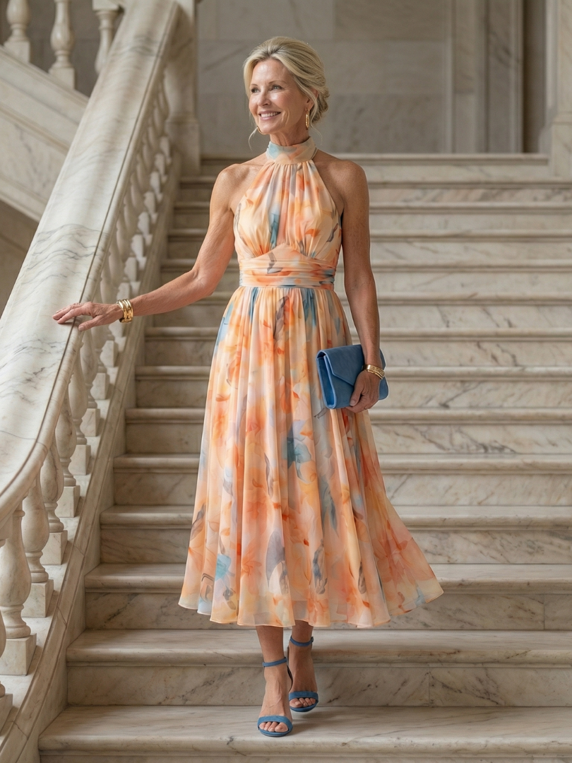 NORIA | Vestido de largo medio con suave escote al cuello