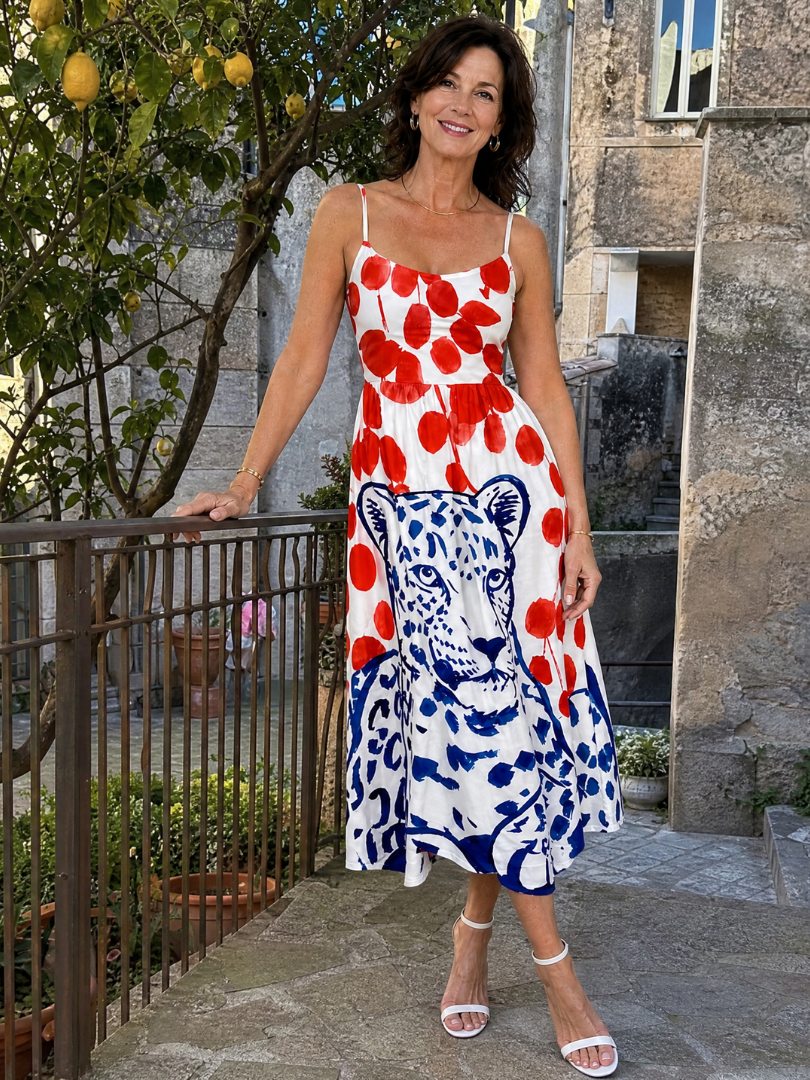 NORIA | Vestido de largo medio con estampado de leopardo