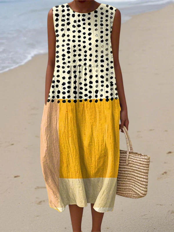 Leah | Robe midi à blocs de couleurs et pois
