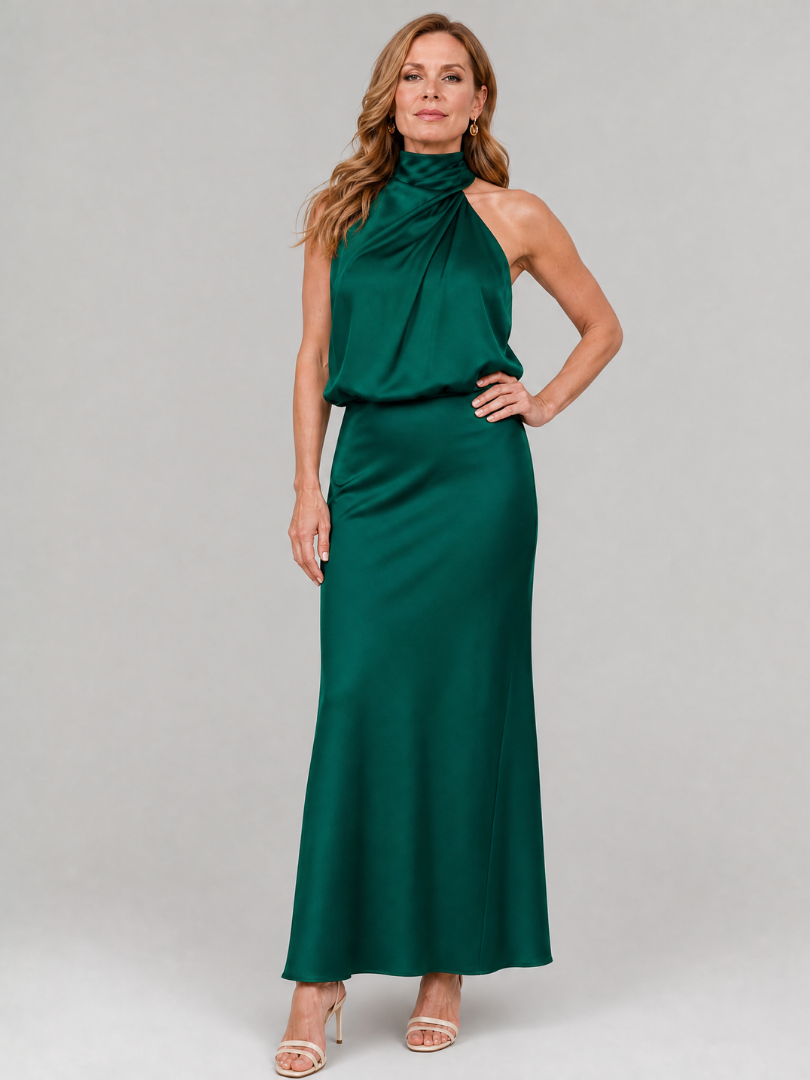 NORIA | Vestido de largo medio sin mangas con escote drapeado
