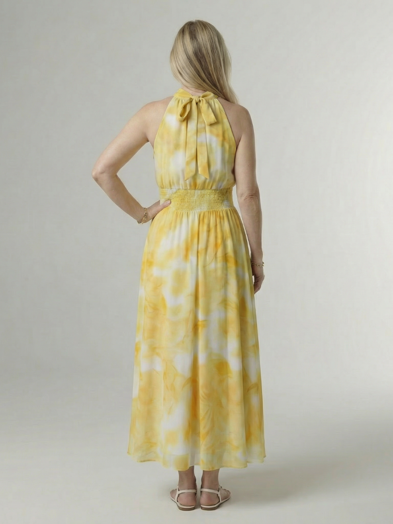 NORIA | Vestido de largo medio fruncido con escote al cuello