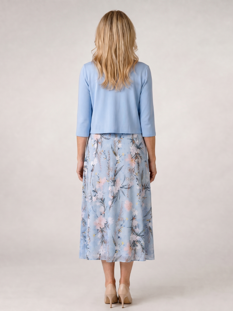 NORIA | Vestido de largo medio sin mangas con estampado floral y chaqueta corta