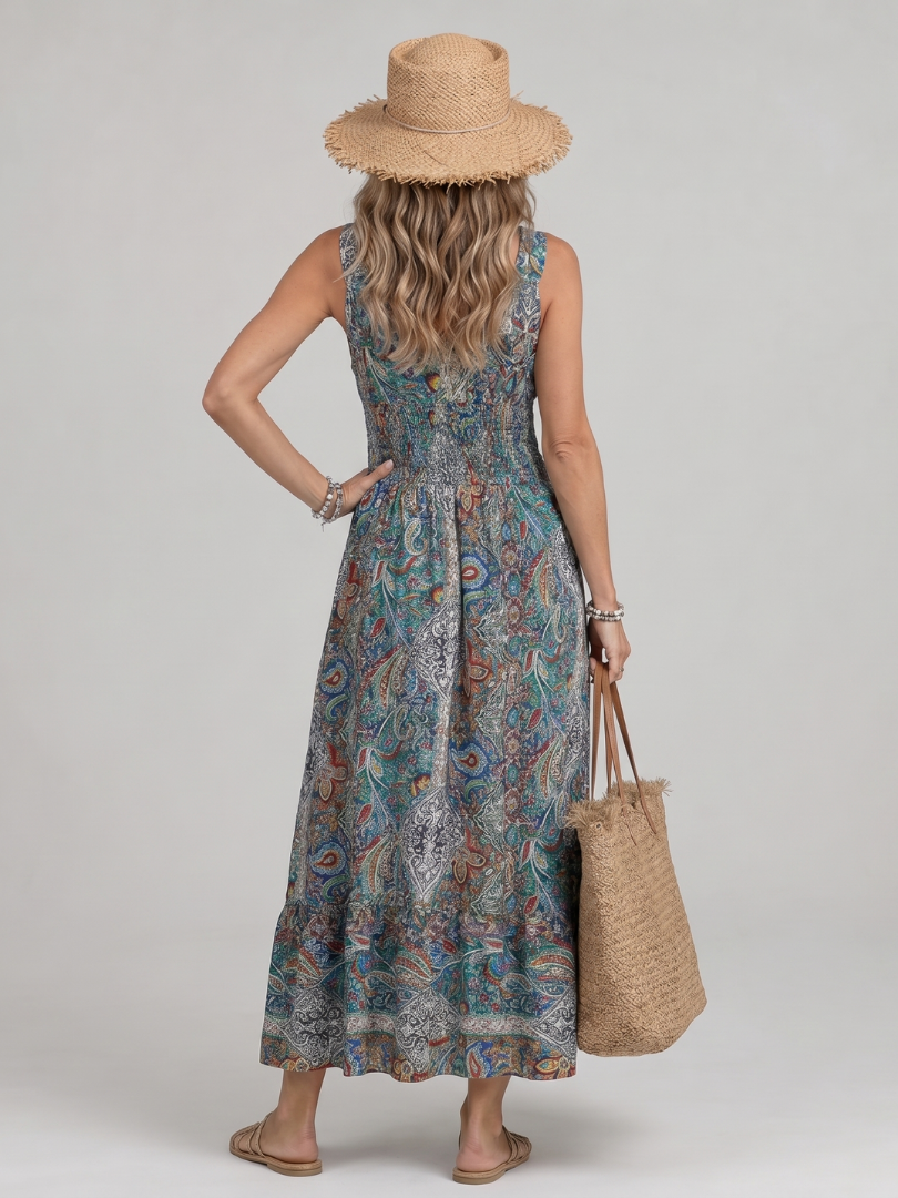 NORIA | Vestido de largo medio sin mangas con estampado paisley