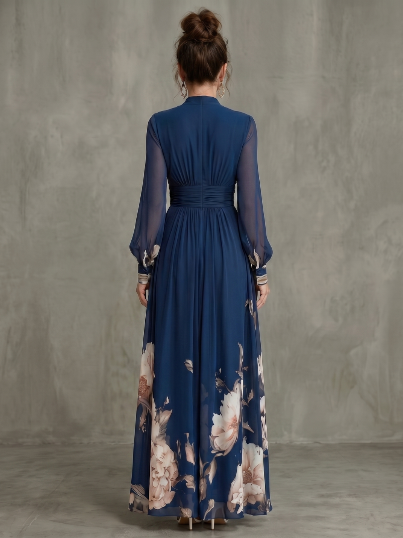 NORIA | Vestido largo con mangas plisadas semitransparentes