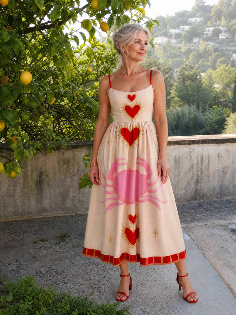 NORIA | Vestido de largo medio sin mangas con estampado de corazones