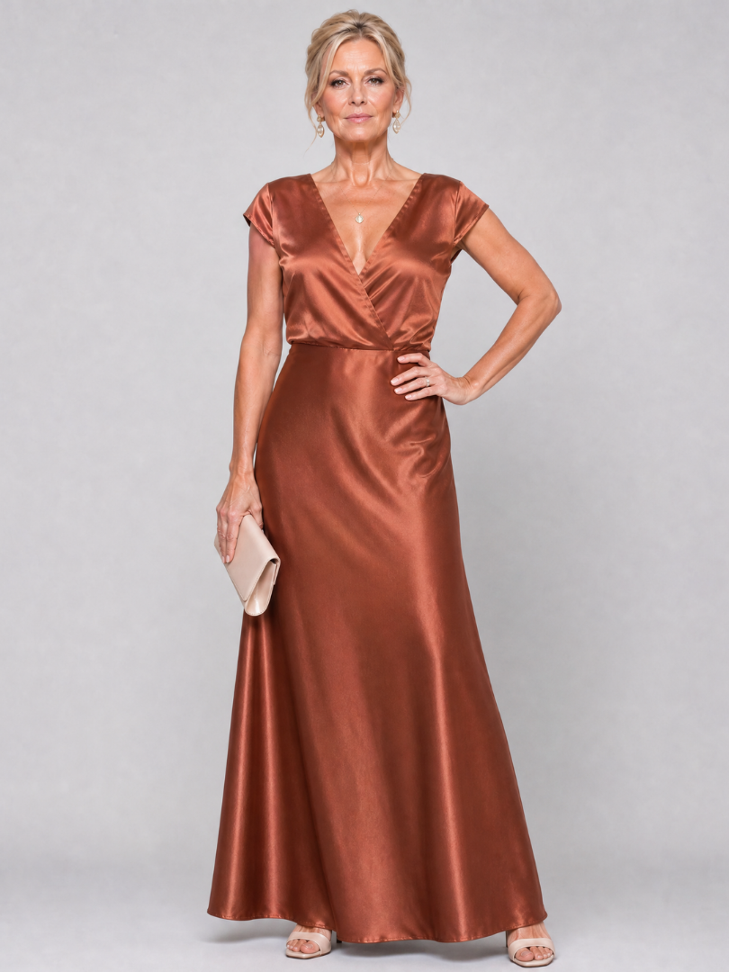 NORIA | Vestido largo de manga corta con cuerpo drapeado