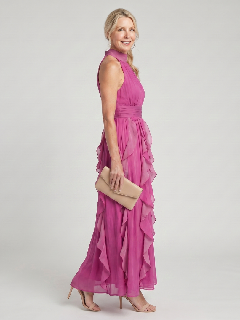NORIA | Vestido largo con cuello alto y volantes superpuestos