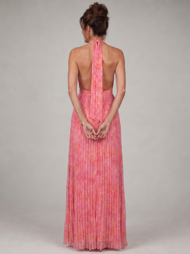 NORIA | Vestido largo plisado con escote al cuello