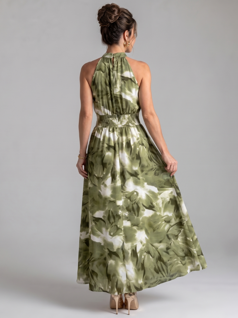 NORIA | Vestido de largo medio con estampado abstracto y cintura drapeada