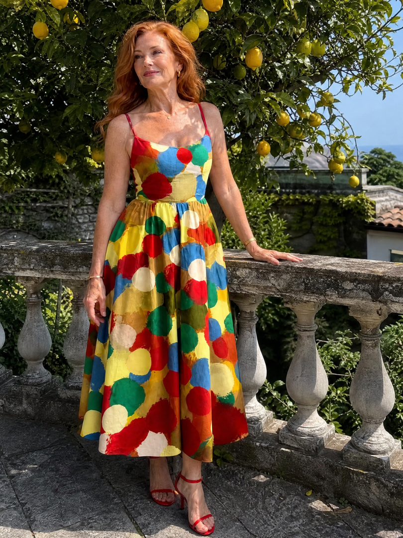 NORIA | Vestido de largo medio con estampado de lunares