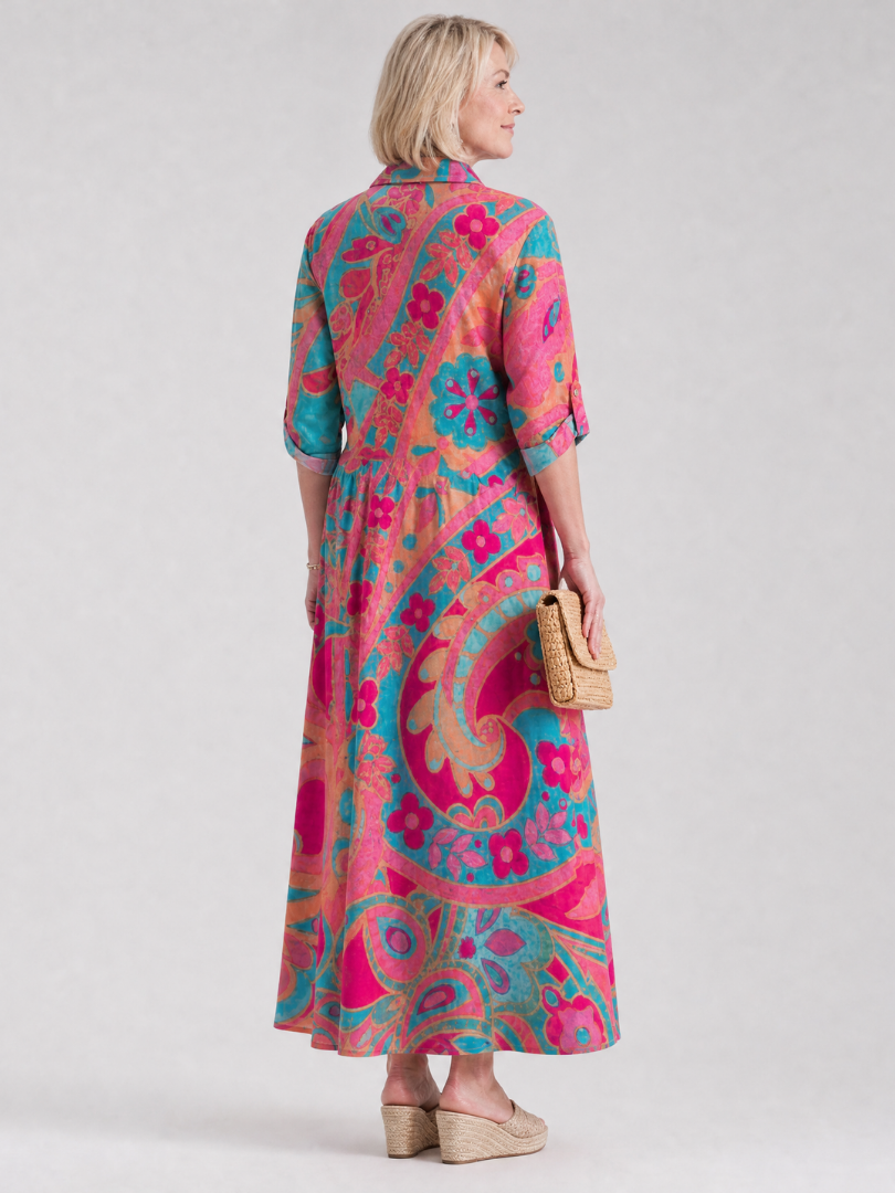 NORIA | Vestido de largo medio estampado con cuello y botones