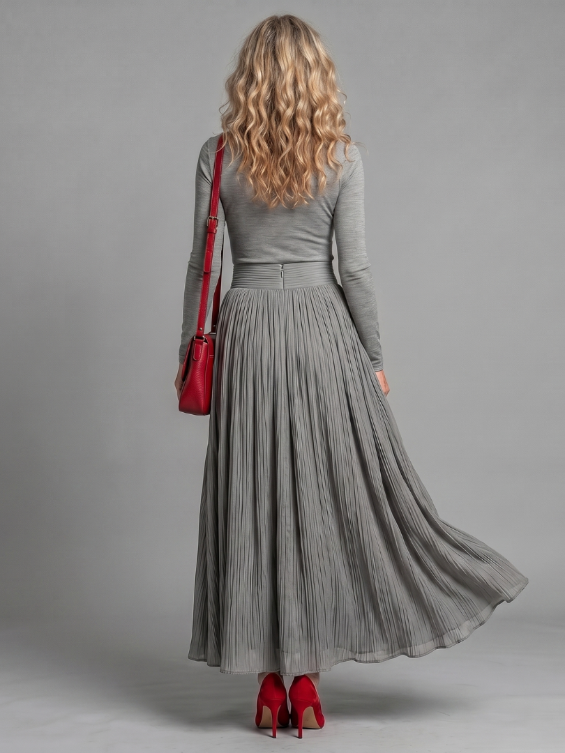 NORIA | Vestido de largo medio de cuello alto y manga larga con cintura marcada