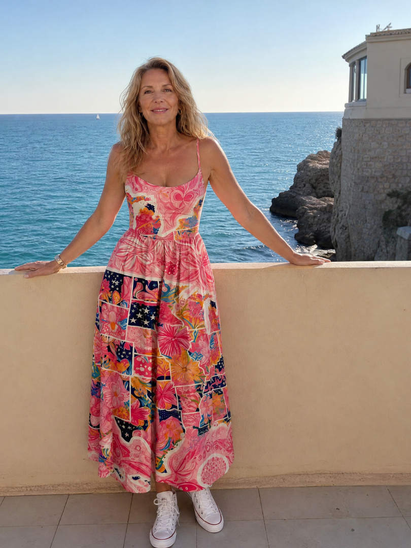 NORIA | Vestido de largo medio con estampado floral de retales