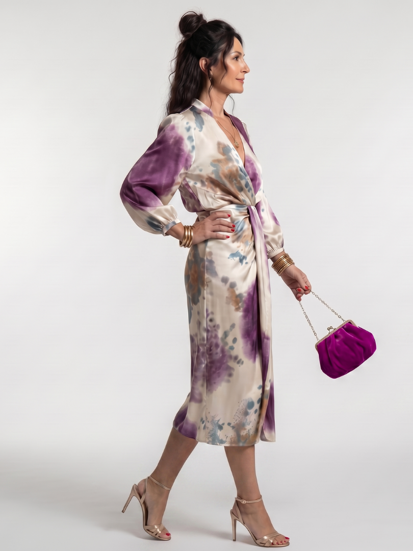NORIA | Vestido de largo medio estampado con lazada en la cintura