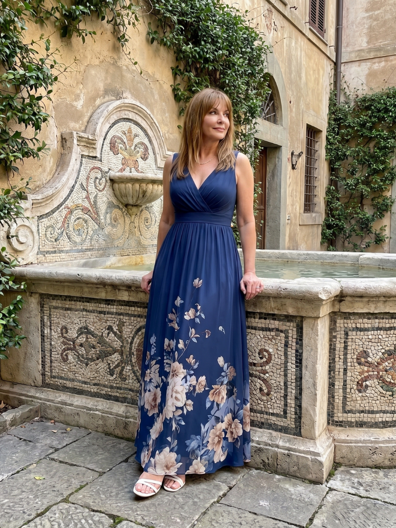 NORIA | Vestido de largo medio sin mangas con escote en V y bajo floral