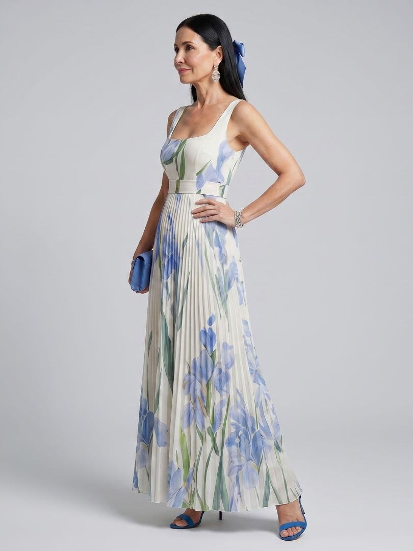NORIA | Vestido de largo medio sin mangas con escote cuadrado y estampado floral