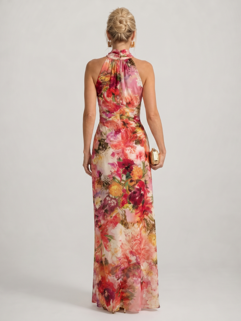 NORIA | Vestido largo con estampado floral y escote al cuello
