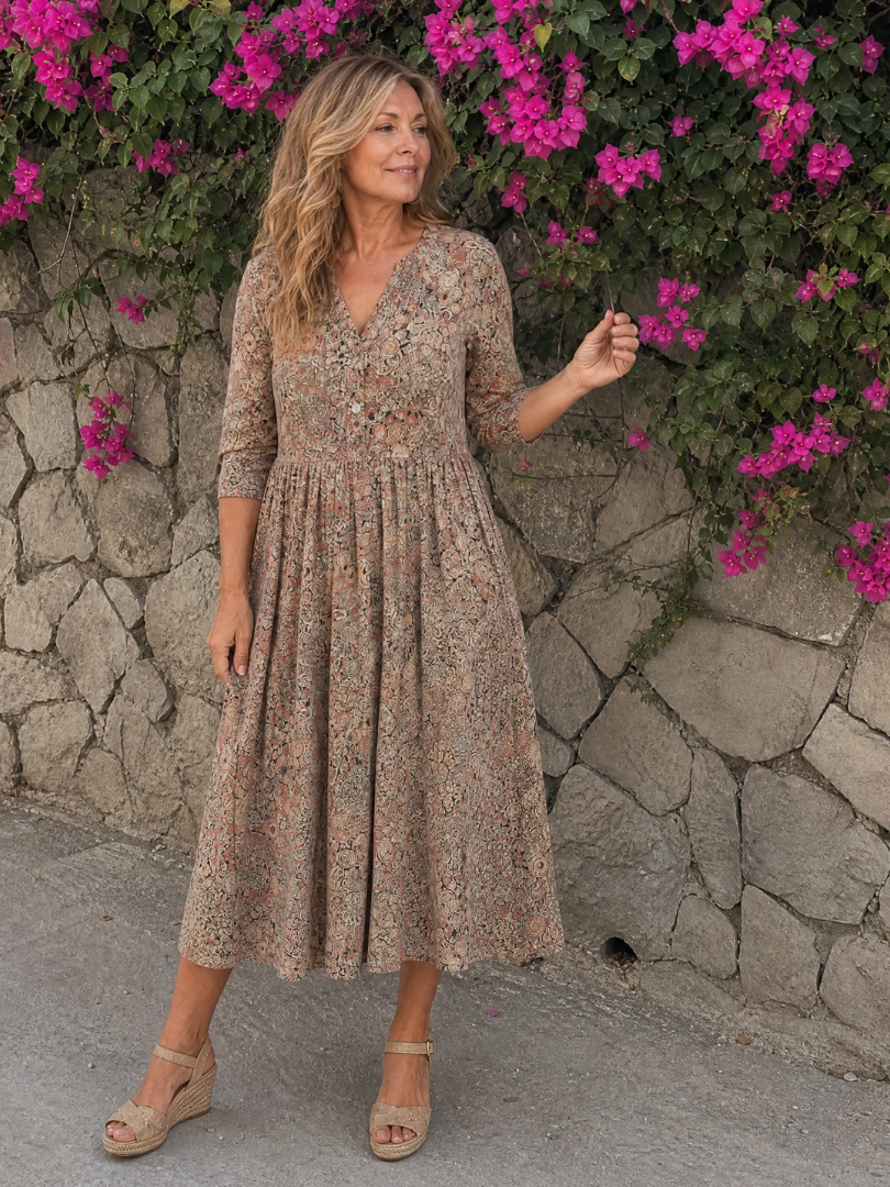 NORIA | Vestido de largo medio retro de manga tres cuartos