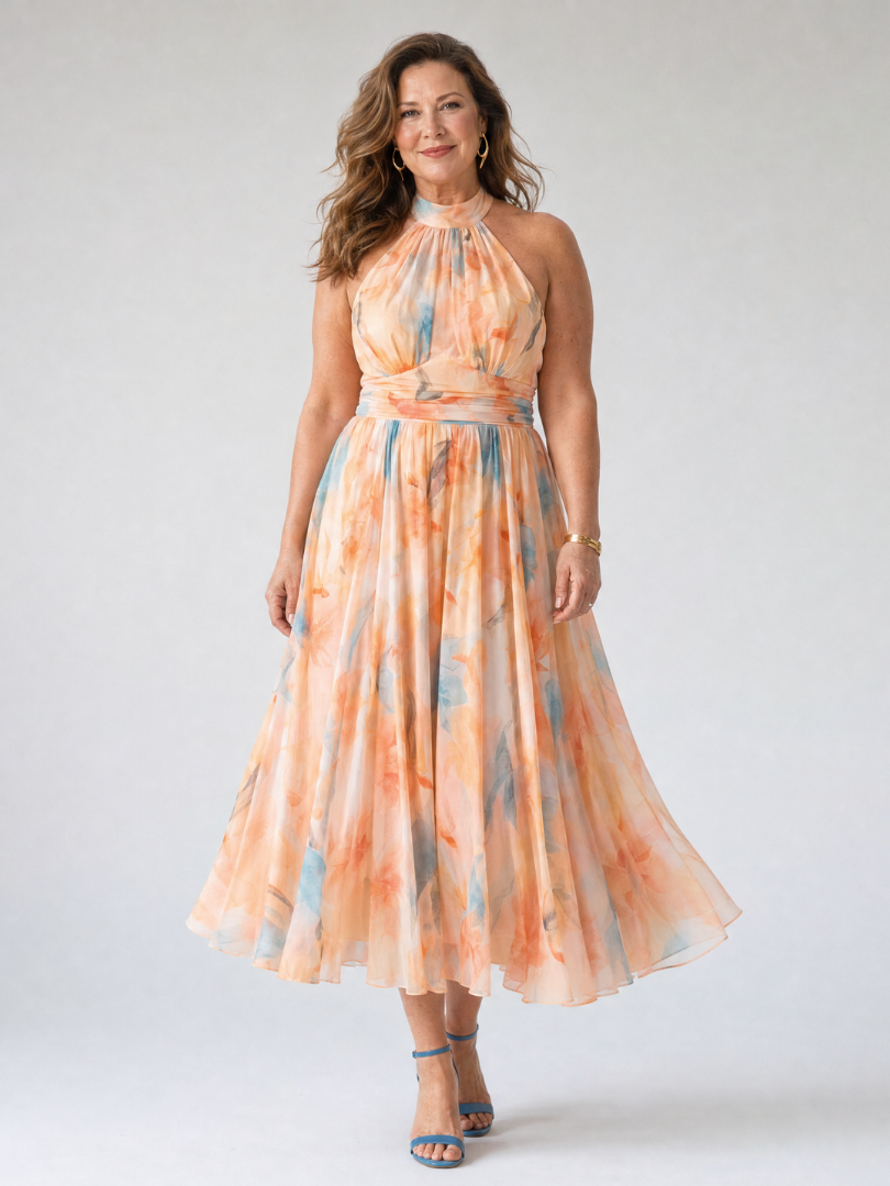 NORIA | Vestido de largo medio con suave escote al cuello