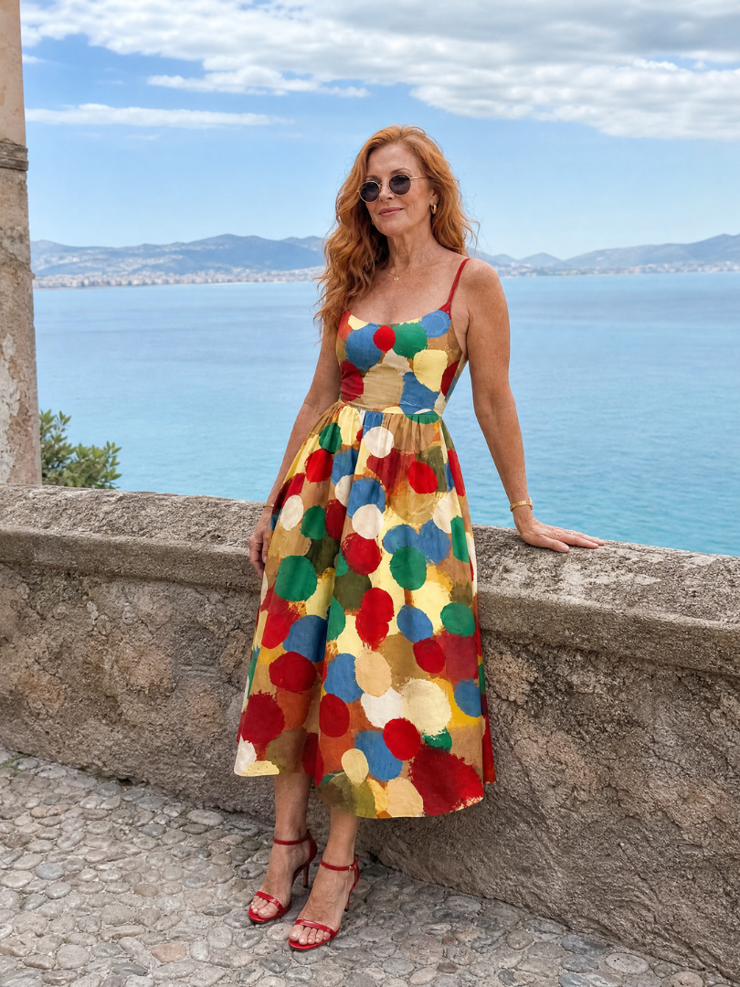 NORIA | Vestido de largo medio con estampado de lunares