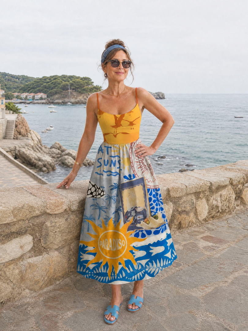 NORIA | Vestido de largo medio sin mangas con estampado costero