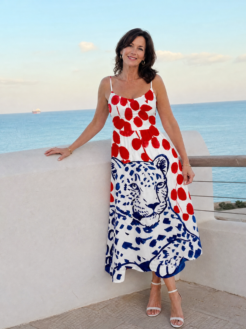 NORIA | Vestido de largo medio con estampado de leopardo