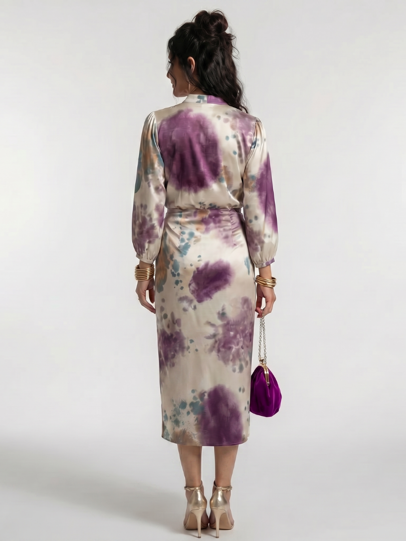 NORIA | Vestido de largo medio estampado con lazada en la cintura