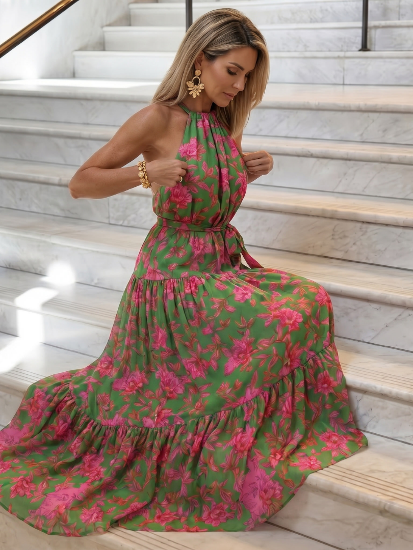 NORIA | Vestido de largo medio drapeado con escote al cuello